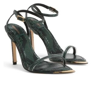 Good American Green Snakeskin Heels